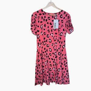 JNSQ Short Ruched Sleeve Caro Dress Animal Print Size 4 NWT